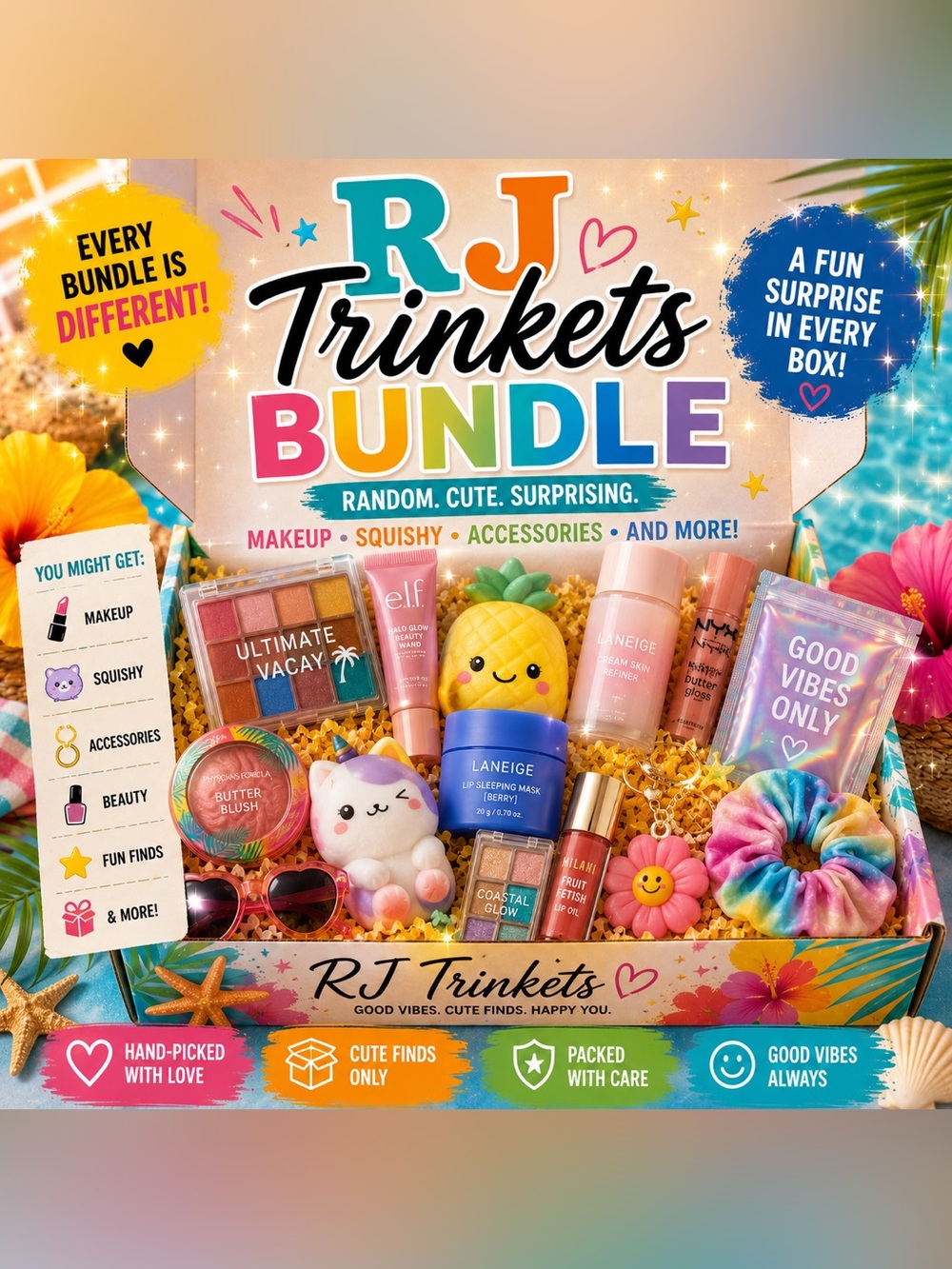 RJ Trinkets Bundle - Colorful Makeup & Accessories